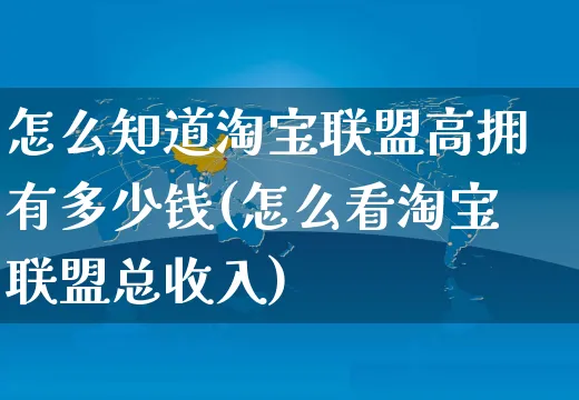 怎么知道淘宝联盟高拥有多少钱(怎么看淘宝联盟总收入)_https://www.czttao.com_视频/直播带货_第1张